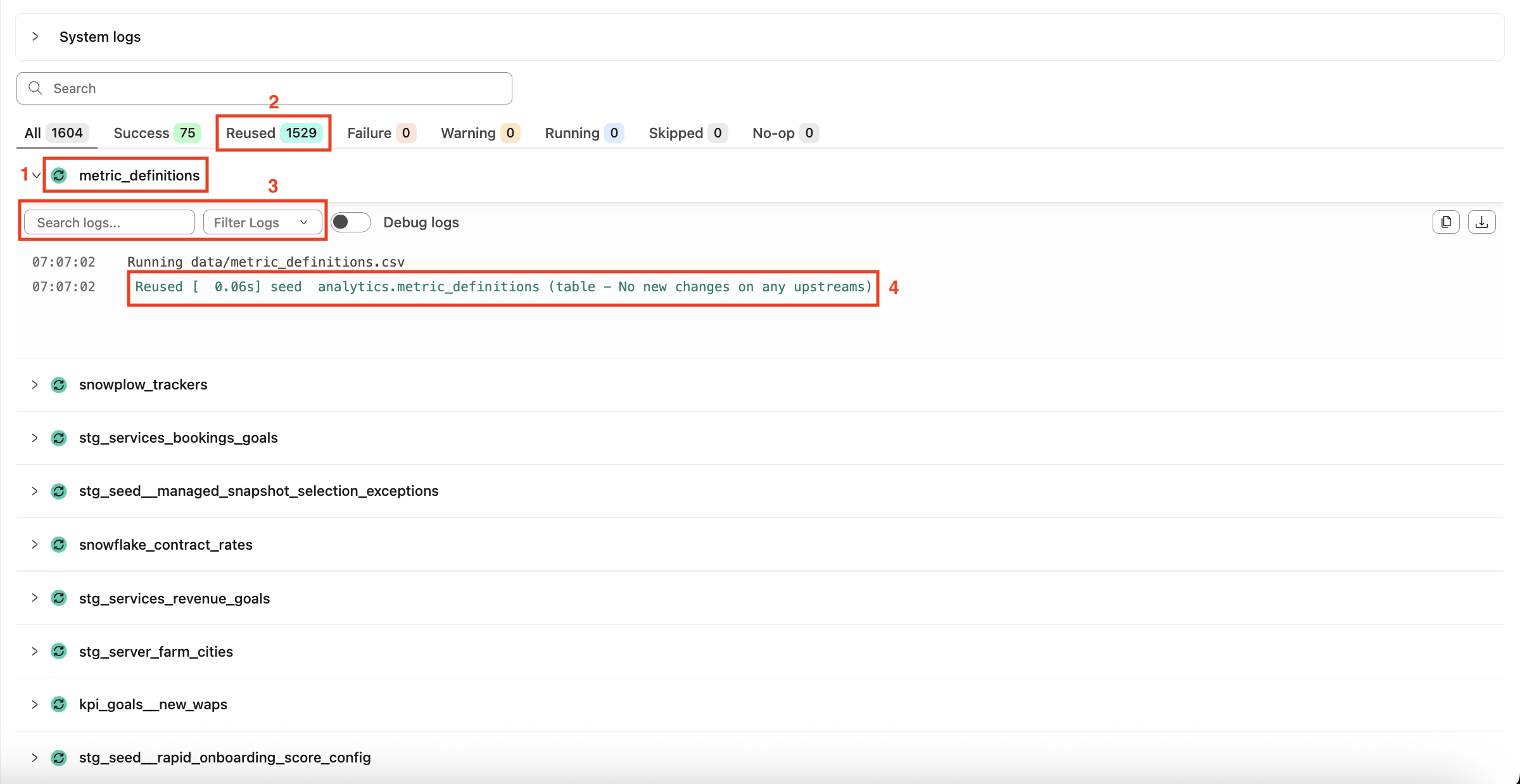 Logs view of built models